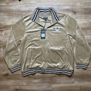 True‎ Religion Tour Jacket Men's XL Tan Track Velour Travertine Full Zip NWT